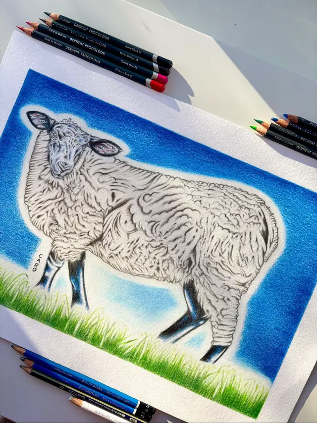 Graphite, coloured pencils and pastel on 300gsm paper. Made in 2025. 🐑 ✍️🖼️ #sheep #art #animals #animalart #drawing 