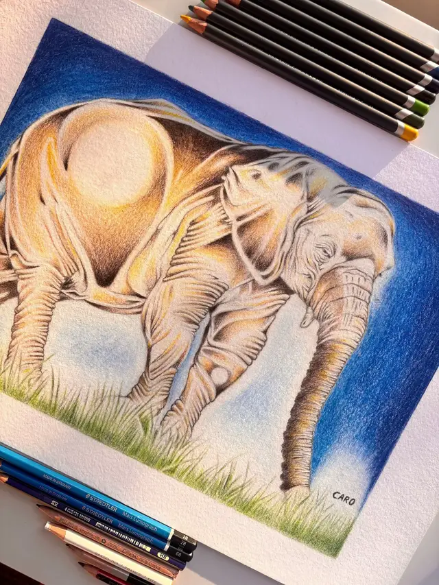 Graphite, coloured pencils and pastel on 300gsm mixed media paper. Made in 2025. 🐘🖼️✍️🎨 #art #animalart #animals #drawin