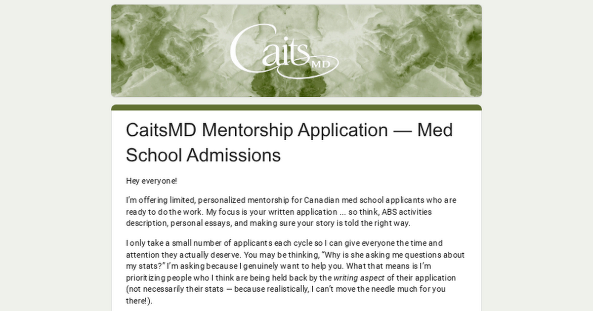 CaitsMD Mentorship Interest Form - Med School Admissions  thumbnail