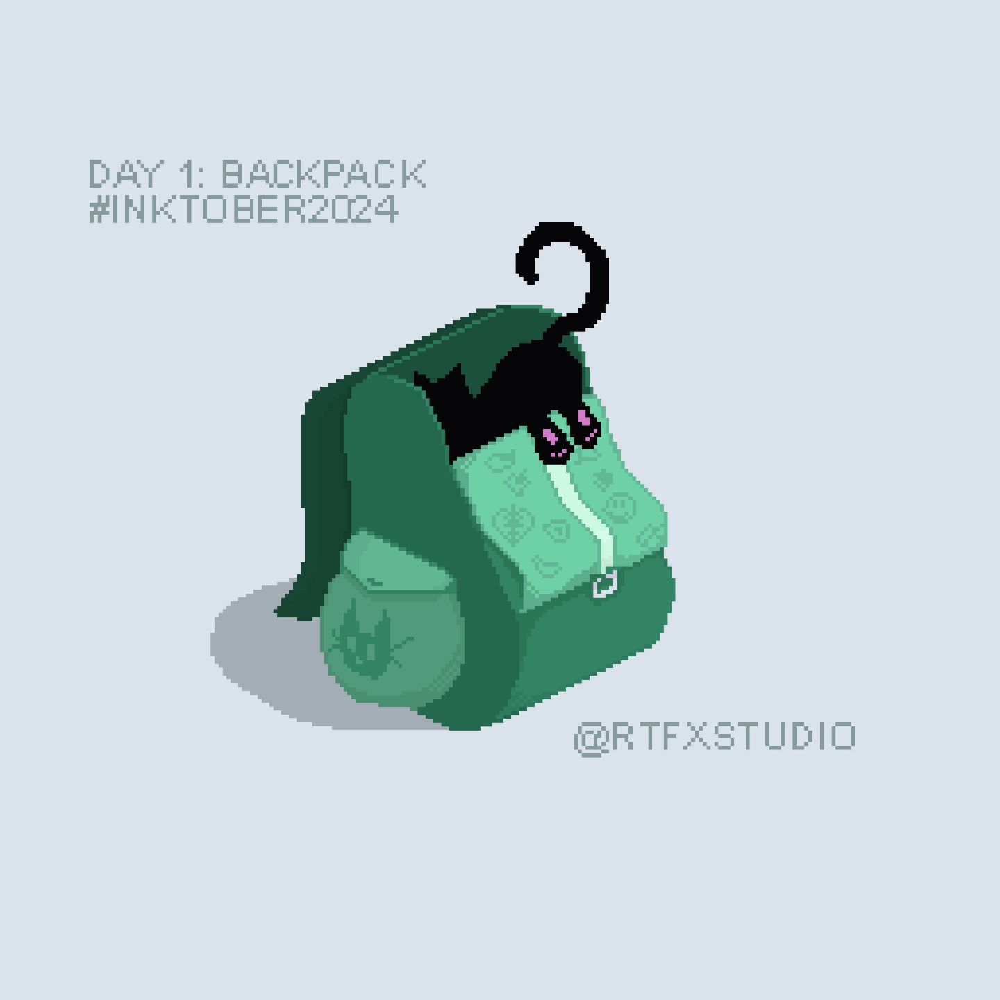 Day 1 of #intober2024 I'm doing pixel art to practice this medium! #inktober #day1backpack #inktoberart #cat #pixelart #